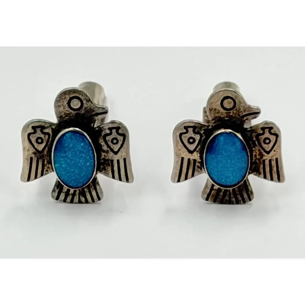 Vintage Native American Thunderbird Turquoise Sterling Cufflinks PAT.2472958